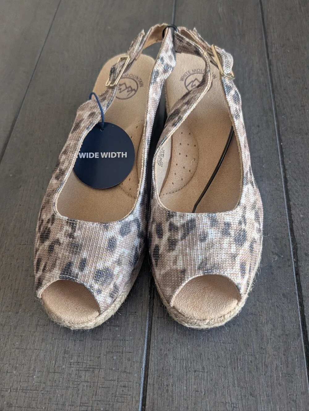 White Mountain Beige Leopard-Print Espadrille Wedge Slingbacks